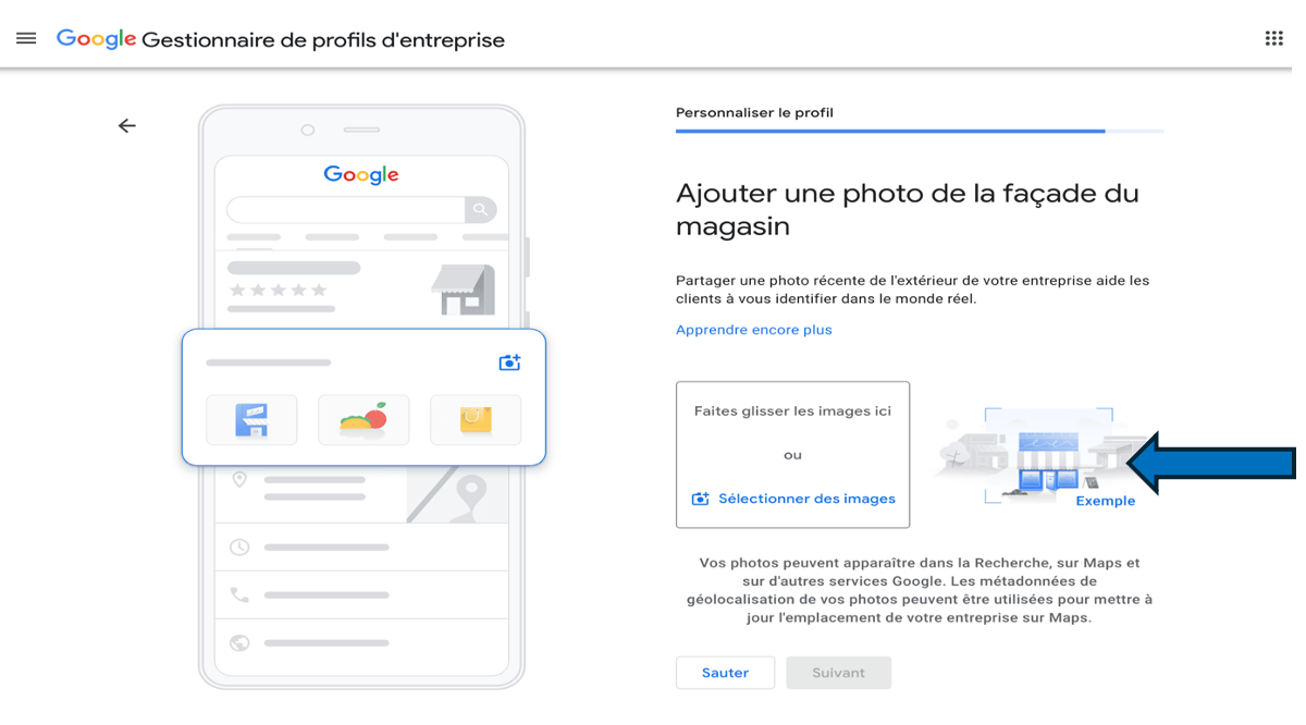Ajout d’une photo principale sur une fiche Google Business Profile.