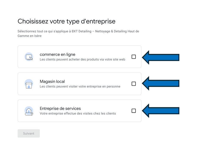 Champ permettant de saisir le nom de l’entreprise lors de la création d’une fiche Google Business Profile.