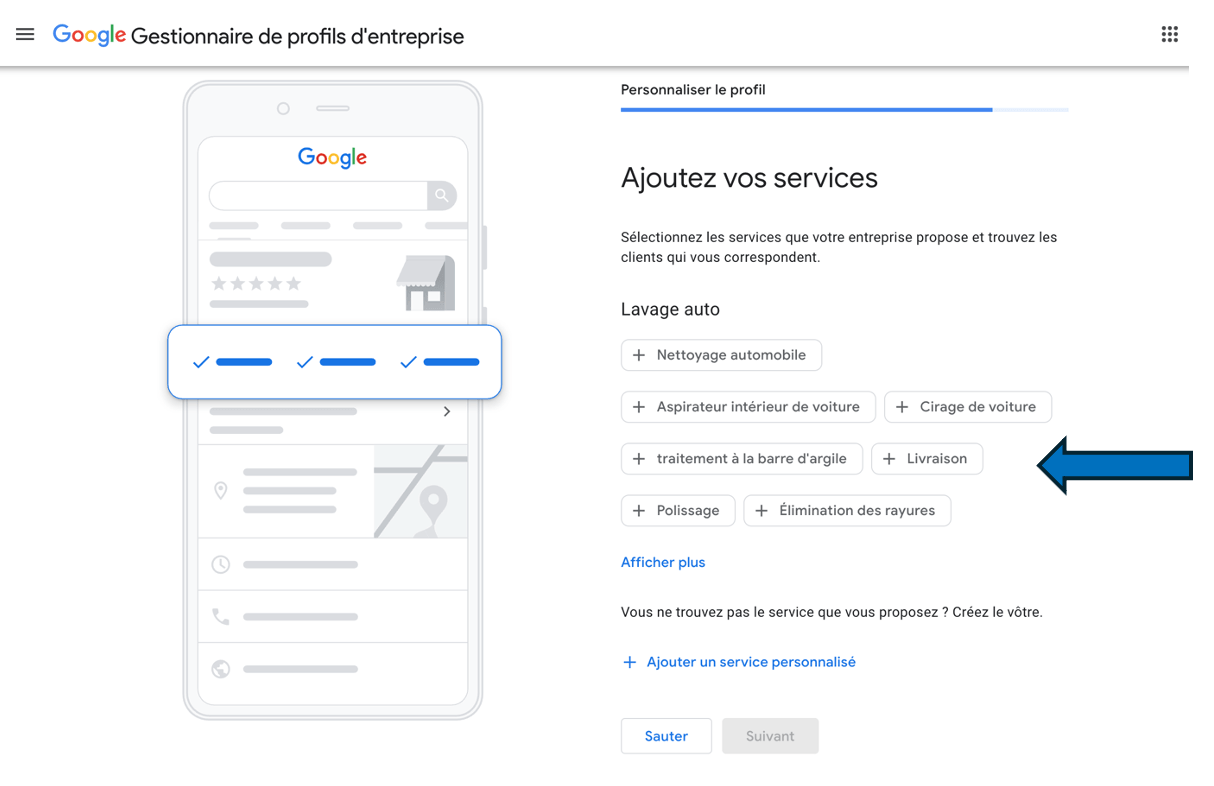 Ajout de services complémentaires dans Google Business Profile pour améliorer le référencement.
