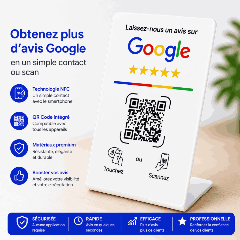 Carte NFC pour avis Google permettant aux clients de laisser un avis rapidement