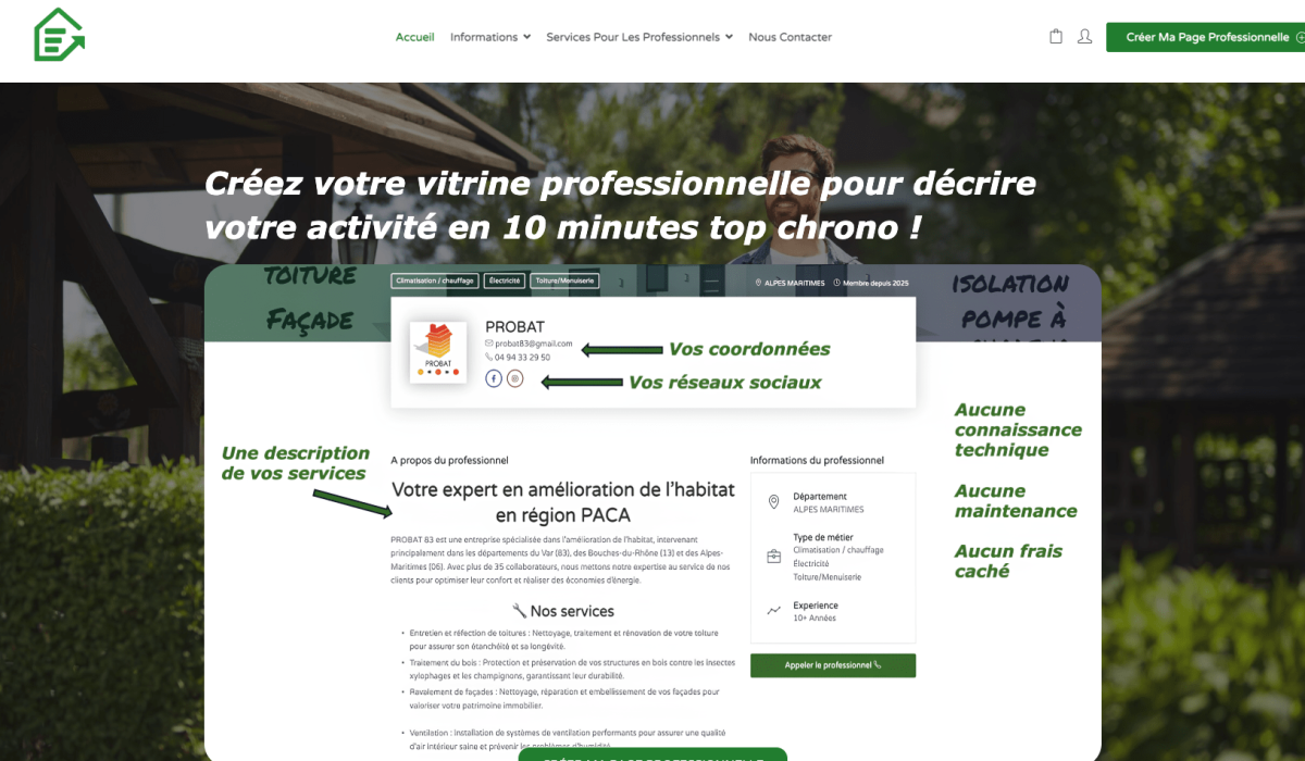Site vitrine professionnel créé par WebM
